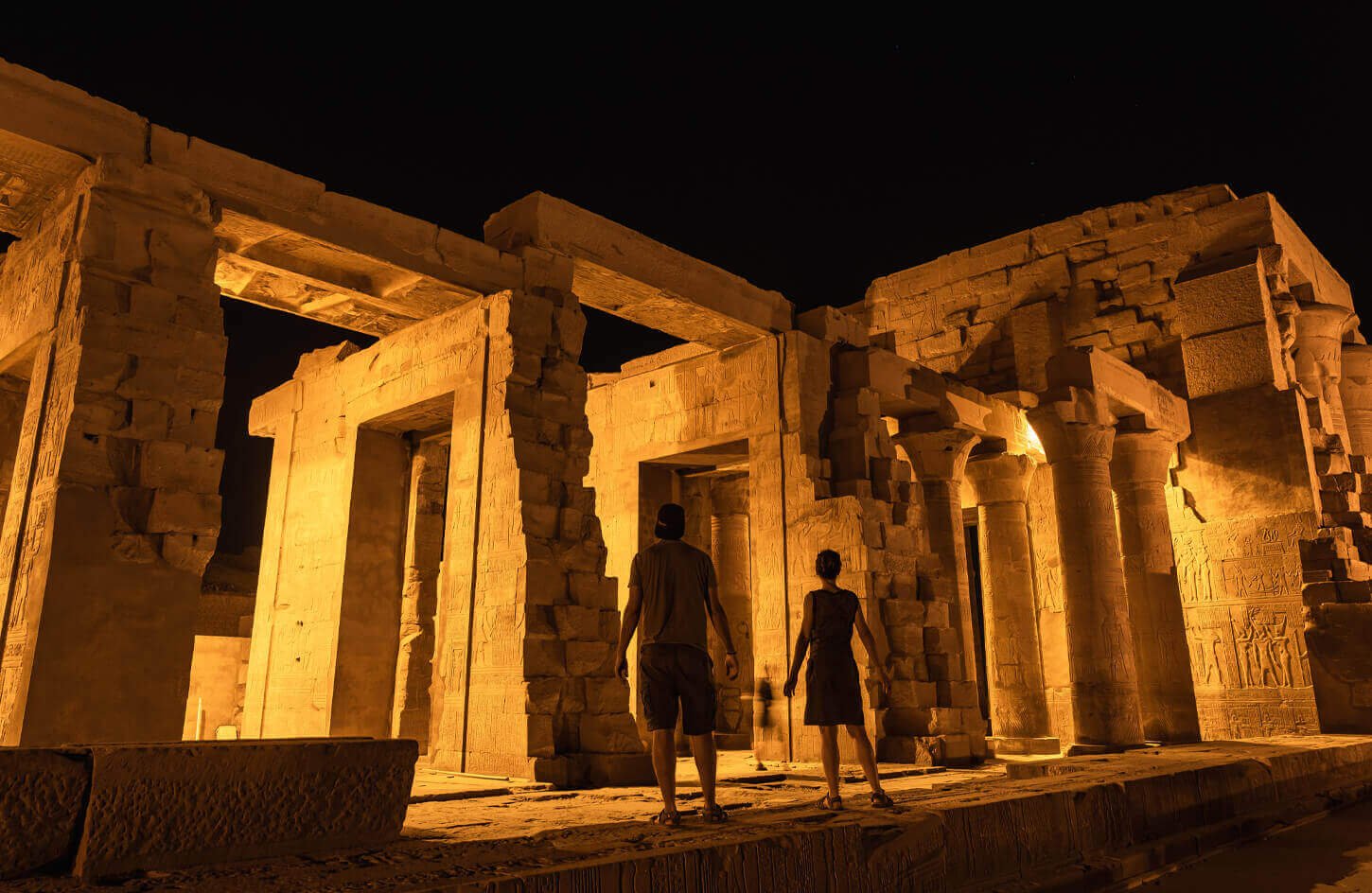 A wonderful picture from inside the Kom Ombo temple at night