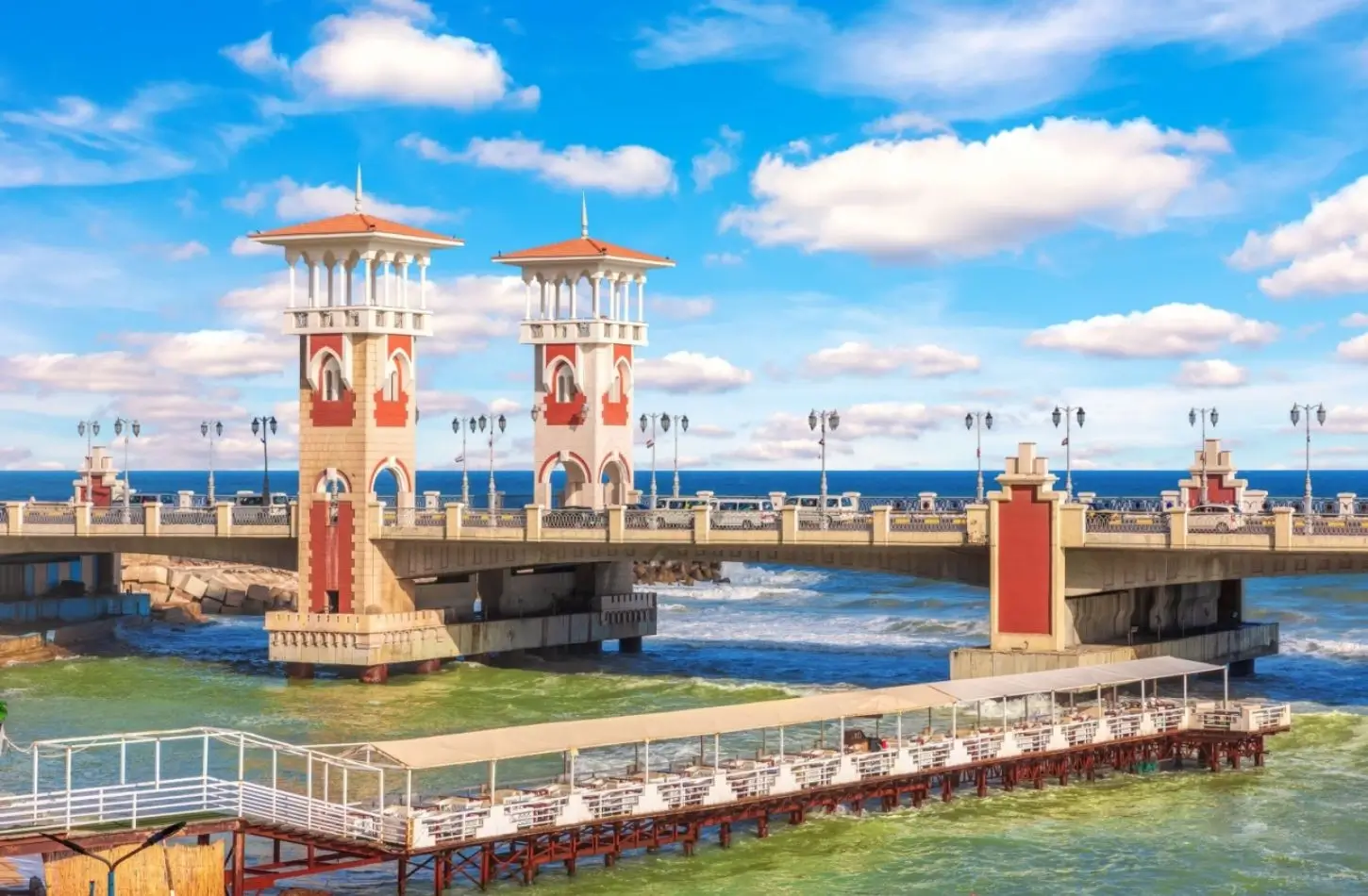 Visiting the iconic Stanley Bridge towers, one of the best things to do in Alexandria.