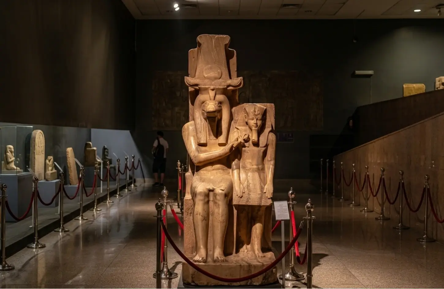 things-to-do-in-luxor-sobek-and-amenhotep-statue-luxor-museum The famous calcite statue of crocodile god Sobek and Pharaoh Amenhotep III on display, representing indoor things to do in Luxor.