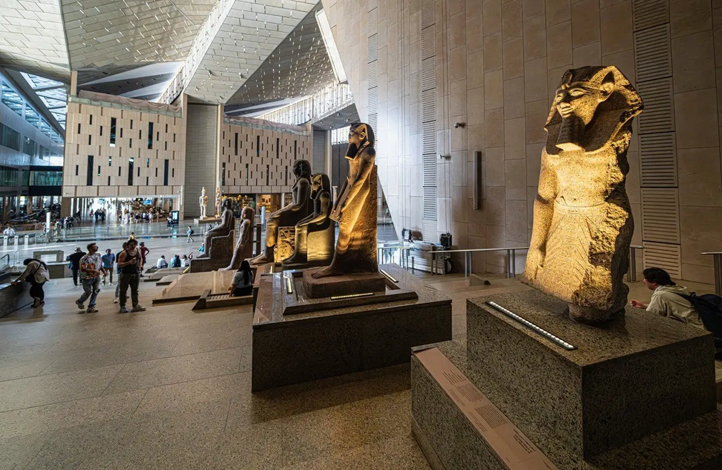 Statues inside the Grand Egyptian Museum